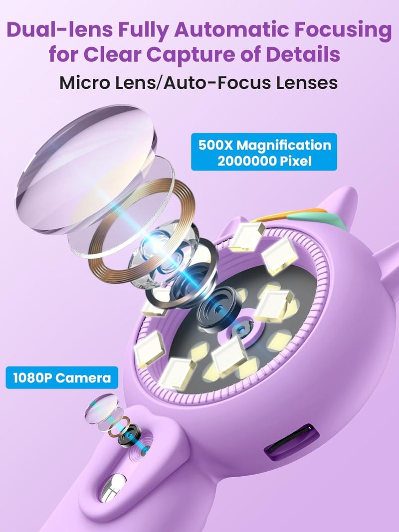 Acoath Microscope for Kids, Auto-Focus Handheld Digital Microscopes with 2.0" Screen, 8 LEDs Rechargeable Pocket Mini Microscope Christmas Gifts Educational Science Toys for Ages 5 6 7 8 9 10 11 12 - Image 2